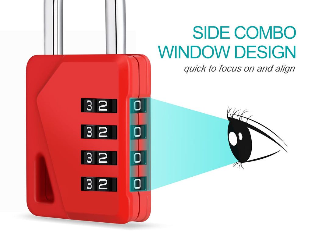 ZHEGE Combination Padlock, 4 Digit Combination Locker Padlock (Red)