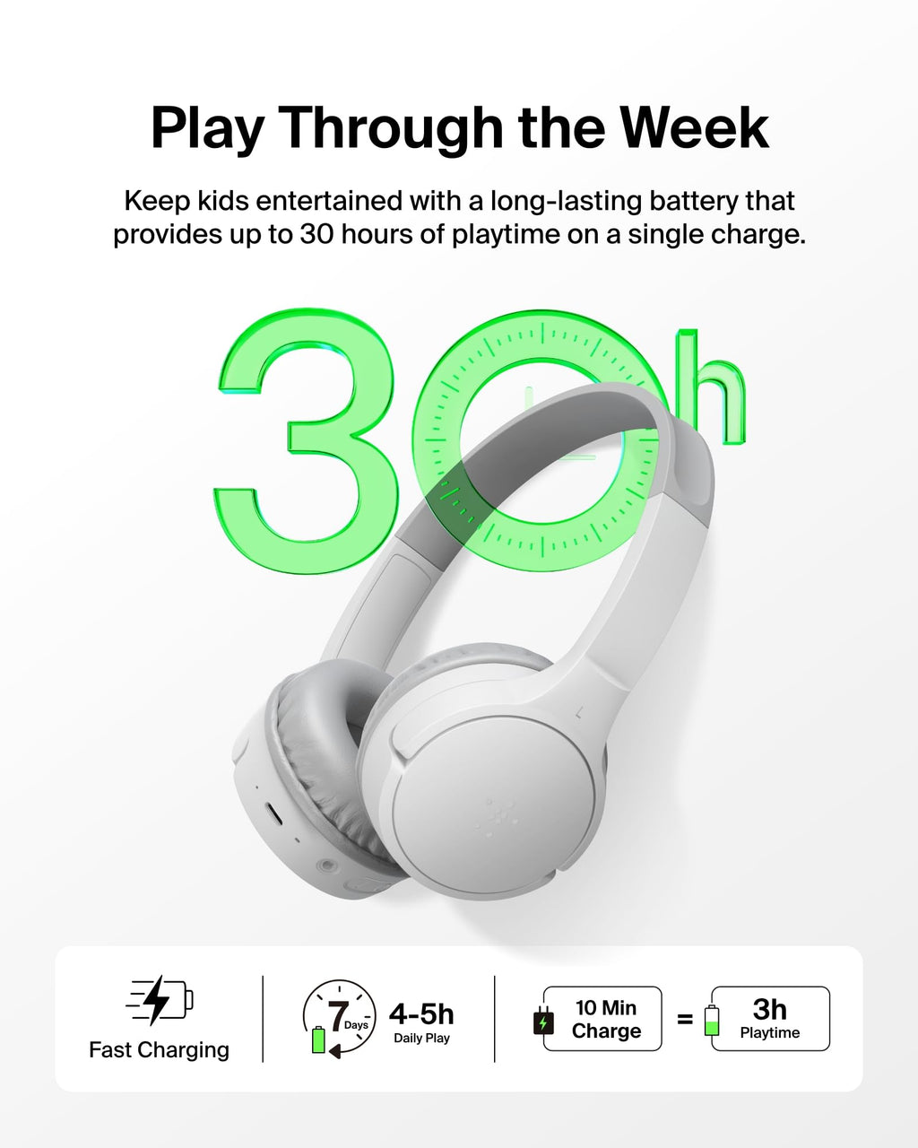 Belkin SoundForm Mini Kids Headphones, Wireless & Wired, 30H Playtime, Case