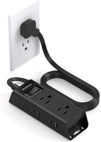 Cruise Essentials - Flat Plug Power Strip, Addtam 5 ft Ultra Flat Extension Cord with 6 Outlets Extender, No Surge Protector for Cruise Ship, Travel, Dorm, Home Office,Black