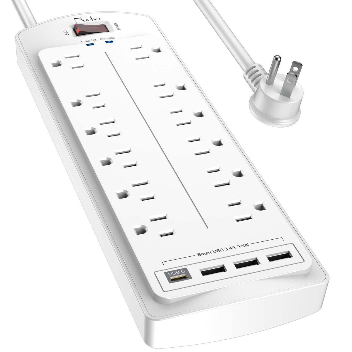 Surge Protector Power Strip - Nuetsa Flat Plug Extension Cord with 8 Outlets and 4 USB Ports, 6 Feet Power Cord, 2700 Joules, ETL Listed, Black
