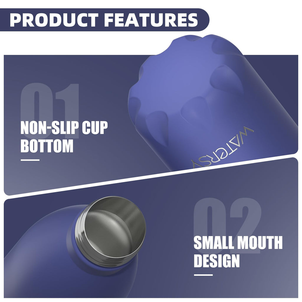 Stainless Steel Insulated Water Bottle, WATERSY Double Walled Metal Vacuum Flask Keep 24 Hrs Cold & 12 Hrs Hot Thermal Metal Sports Bottles 500ml BPA Free for Outdoor, Work, Gym, School (Black)