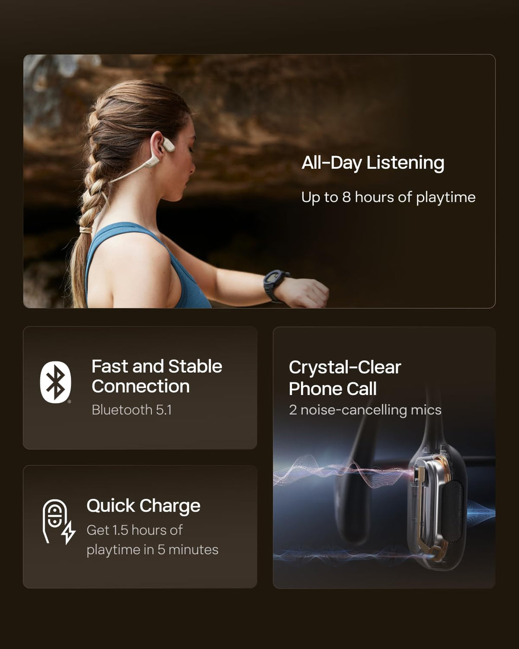 SHOKZ OpenRun Pro - Open-Ear Bluetooth Bone Conduction Sport Headphones - Sweat Resistant Wireless Earphones for Workouts and Running with Premium Deep Base - Built-in Mic, with Hair Band