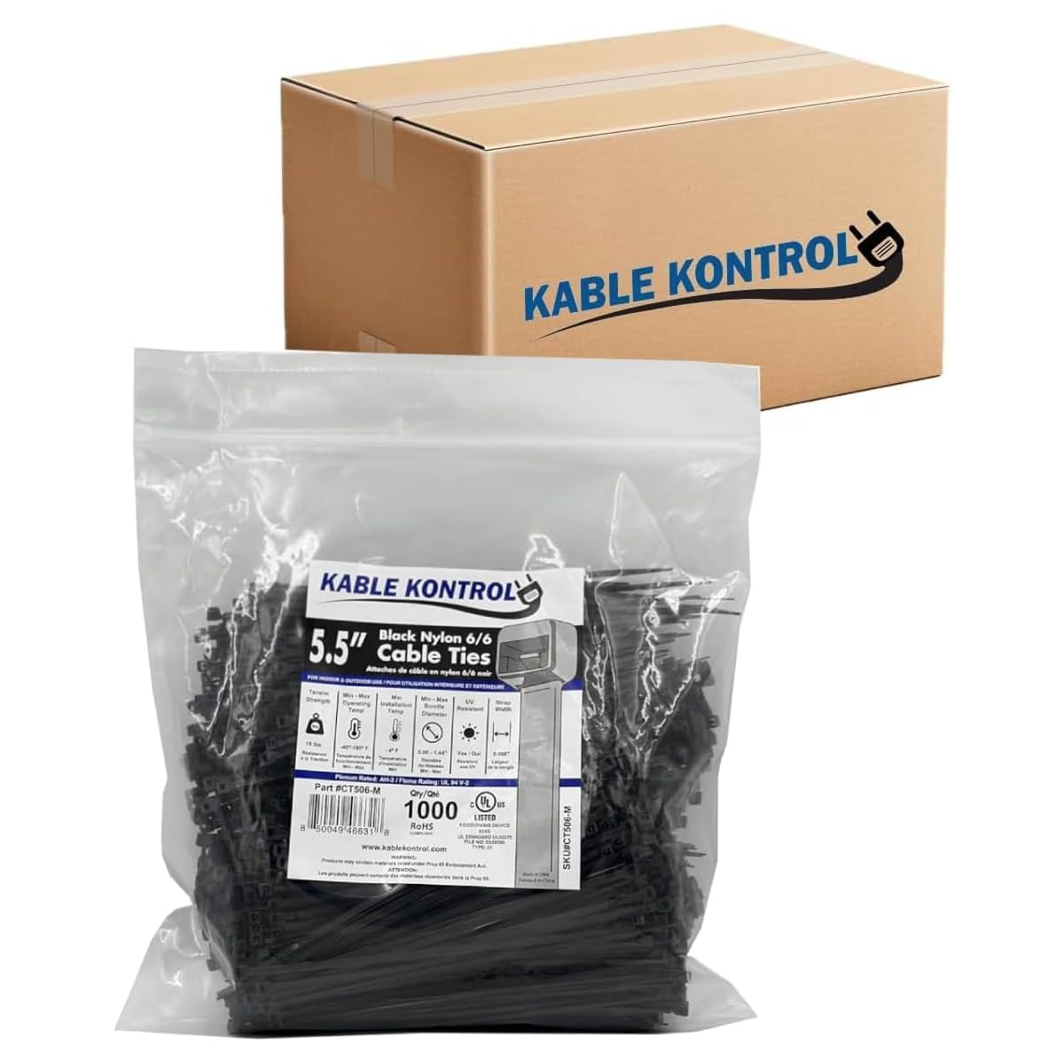Kable Kontrol Cable Zip Ties, 4 Inch, 100 Pcs, 18lbs Test, Gray