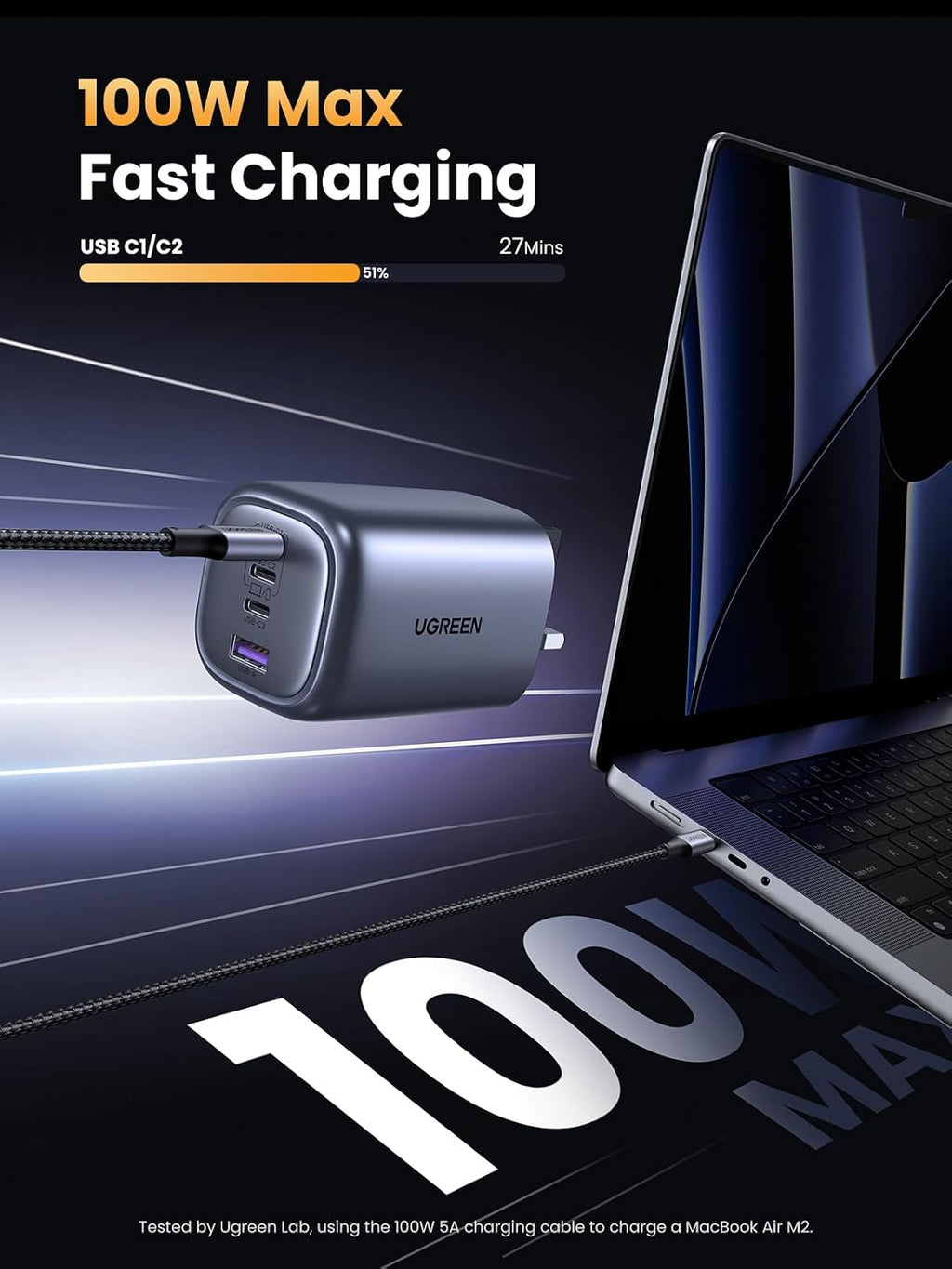 UGREEN Nexode USB C Plug 100W, GaN Fast Charger 4-Port Laptop Charger