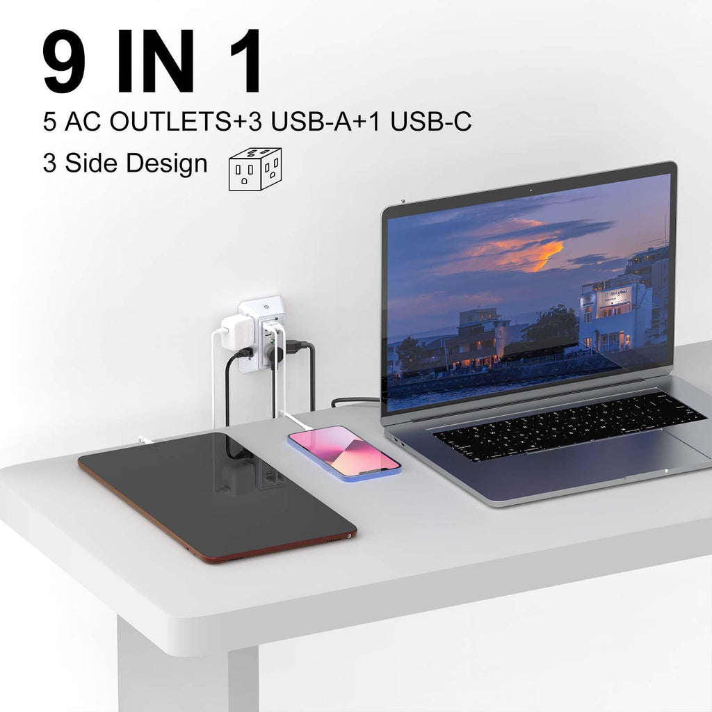 Surge Protector, QINLIANF 5 Outlet Extender with 4 USB Ports(2USB-C)