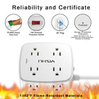 6 Ft Surge Protector Power Strip - YISHU 8 Widely Outlets with 4 USB Ports, 3 Side Outlet Extender with 6 Feet Flat Extension Cord, Ultra Flat Plug, Wall Mount, Desk USB Charging Station, ETL, Black