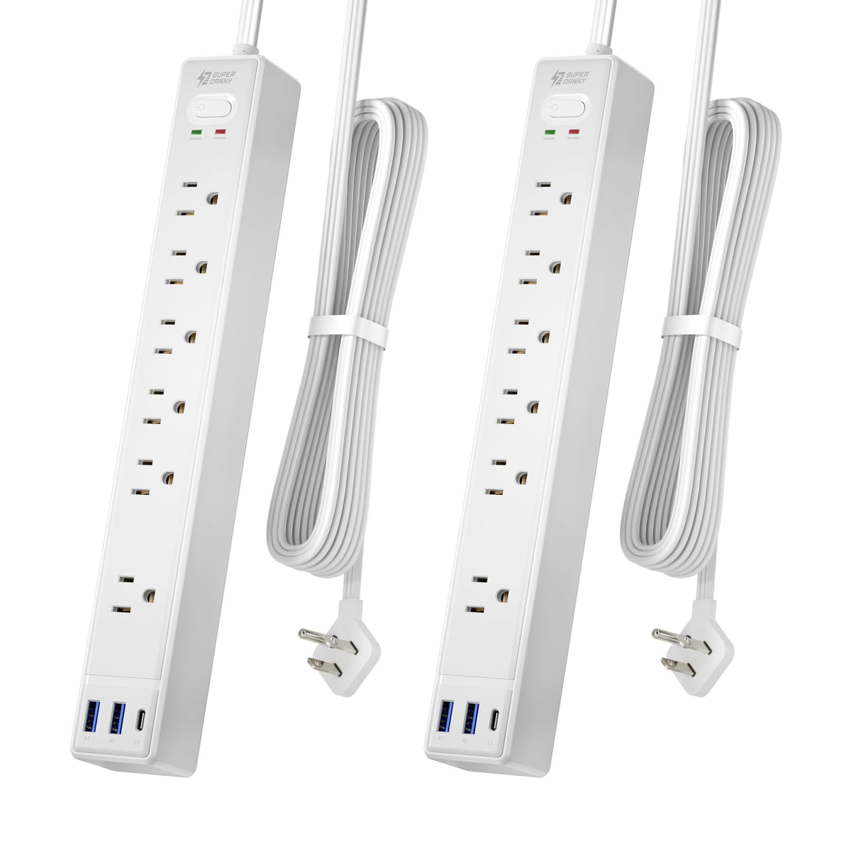 SUPERDANNY 6Ft Thin Extension Cord, Flat Plug Surge Protector Power Strip
