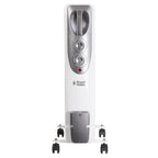 Russell Hobbs 2000W/2KW Oil Filled Radiator, 9 Fin Portable Electric Heater - White, Adjustable Thermostat with 3 Heat Settings, Safety Cut-off, 20 m sq Room Size, RHOFR5002, 2 Year Guarantee