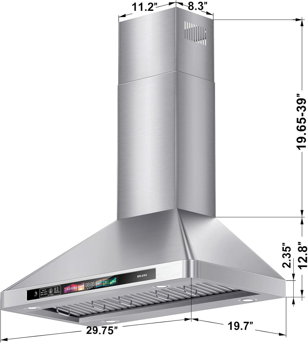 Range Hood 30 Inch, 900 CFM Wall Mount Range Hood with Voice, Gesture & Touch Control, Stainless Steel Kitchen Vent Hood with 4-Speed Fan, Adjustable LED Lights, Ducted/Ductless Convertible