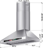 Range Hood 30 Inch, 900 CFM Wall Mount Range Hood with Voice, Gesture & Touch Control, Stainless Steel Kitchen Vent Hood with 4-Speed Fan, Adjustable LED Lights, Ducted/Ductless Convertible