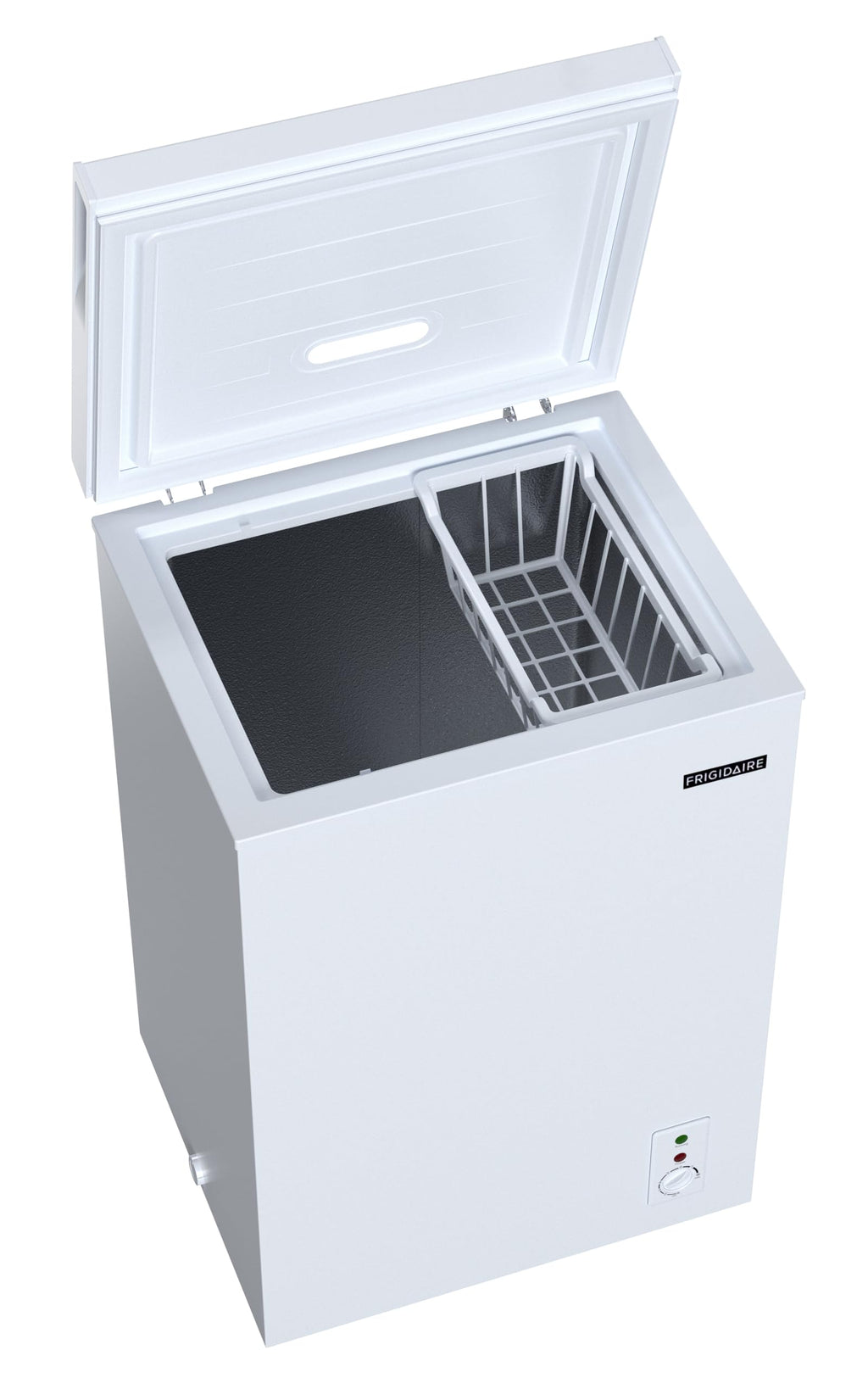 FRIGIDAIRE EFRF5003-BLACK Chest Deep Freezer-Garage-Ready, 5.0 Cu. Ft. Capacity, Black-Adjustable Thermostat-Removable Vinyl Coated Wire Basket-Easy Defrost Drain