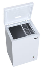 FRIGIDAIRE EFRF5003-BLACK Chest Deep Freezer-Garage-Ready, 5.0 Cu. Ft. Capacity, Black-Adjustable Thermostat-Removable Vinyl Coated Wire Basket-Easy Defrost Drain