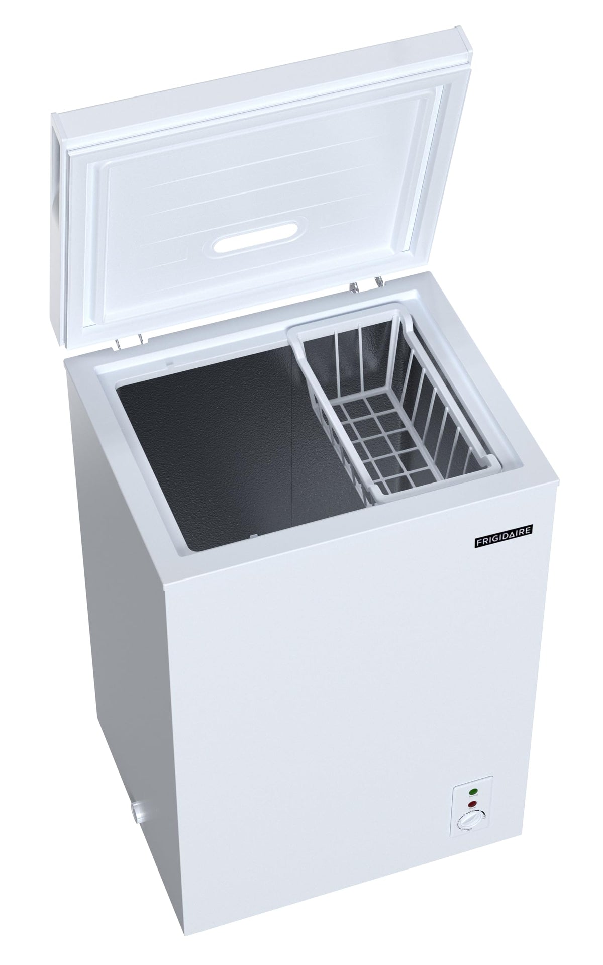 FRIGIDAIRE EFRF5003-BLACK Chest Deep Freezer-Garage-Ready, 5.0 Cu. Ft. Capacity, Black-Adjustable Thermostat-Removable Vinyl Coated Wire Basket-Easy Defrost Drain