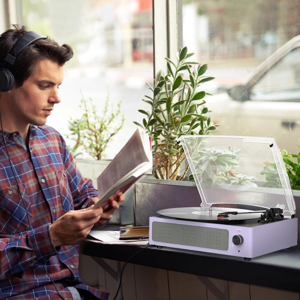 Seasonlife® Retro Vinyl Record Player with Stereo Speakers,Walnut Brown