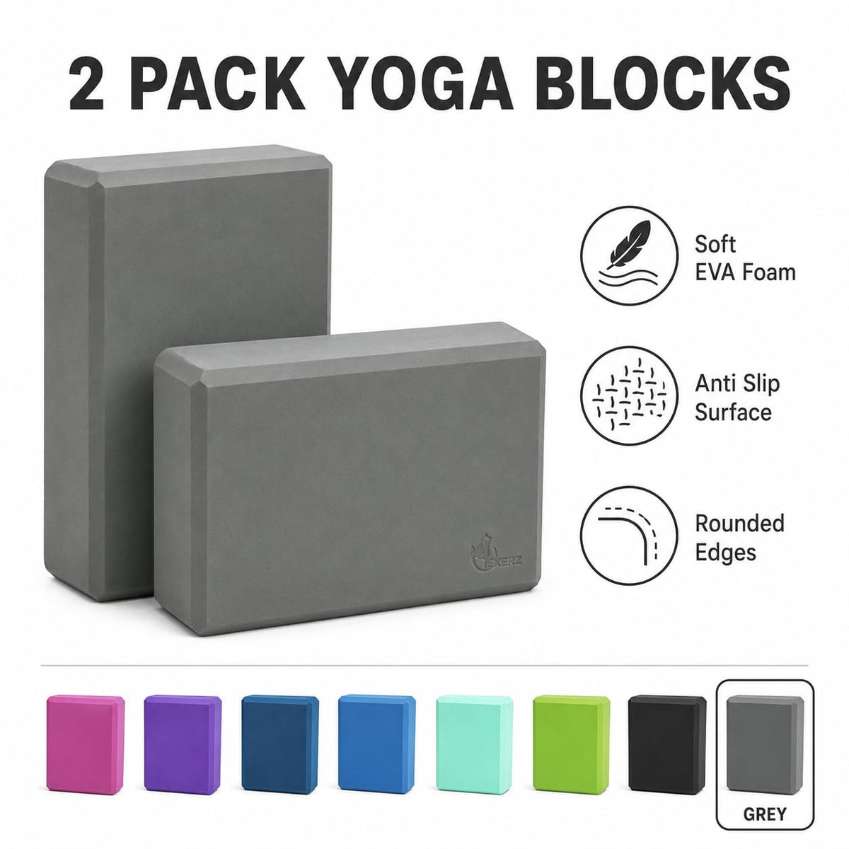 EXERZ Yoga Blocks 2pcs Gym Bricks -Comfortable Fitness Yoga Bricks, Anti-Slip, Lightweight and Travel Friendly Pilates Practice