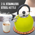 2.5L Stainless Steel Whistling Kettle - Suitable for Fishing, Camping, Hiking, Indoor & Outdoor | Camping Kettle for Gas Stove, Electric Stove, Camp Fire | Lightweight, Fast Boil, Phenolic Handle
