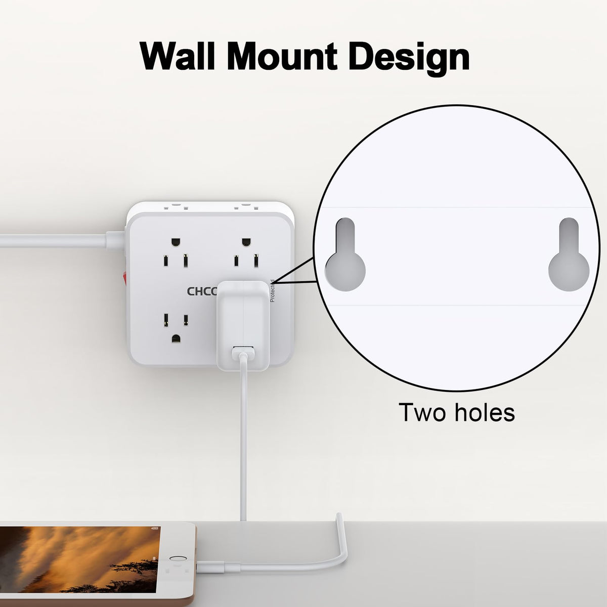 Surge Protector Power Strip - CHCORE 10 Ft Braided Extension Cord with 8 Outlets with 4 USB (2 USB C) Charging Ports, Flat Plug Multi Plug Outlet Extender Charging Station for Home Office, ETL, White