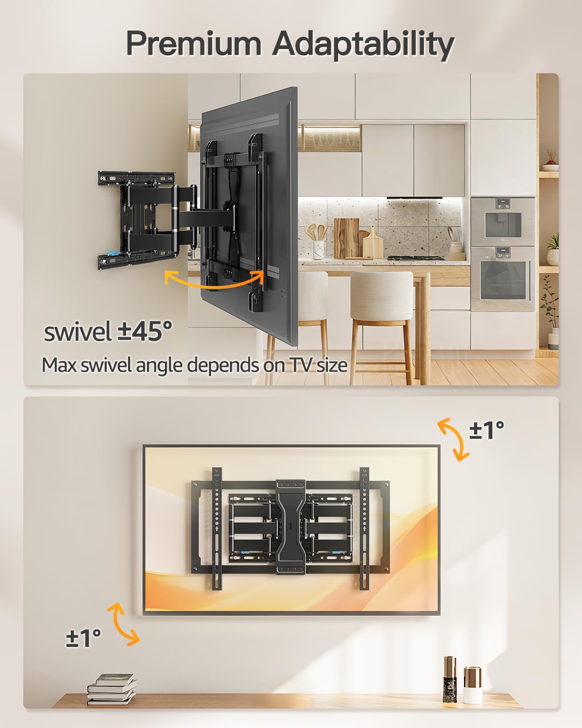 ELIVED Full Motion TV Wall Mount for 26-60" TVs, Max VESA 400x400, 77 lbs.