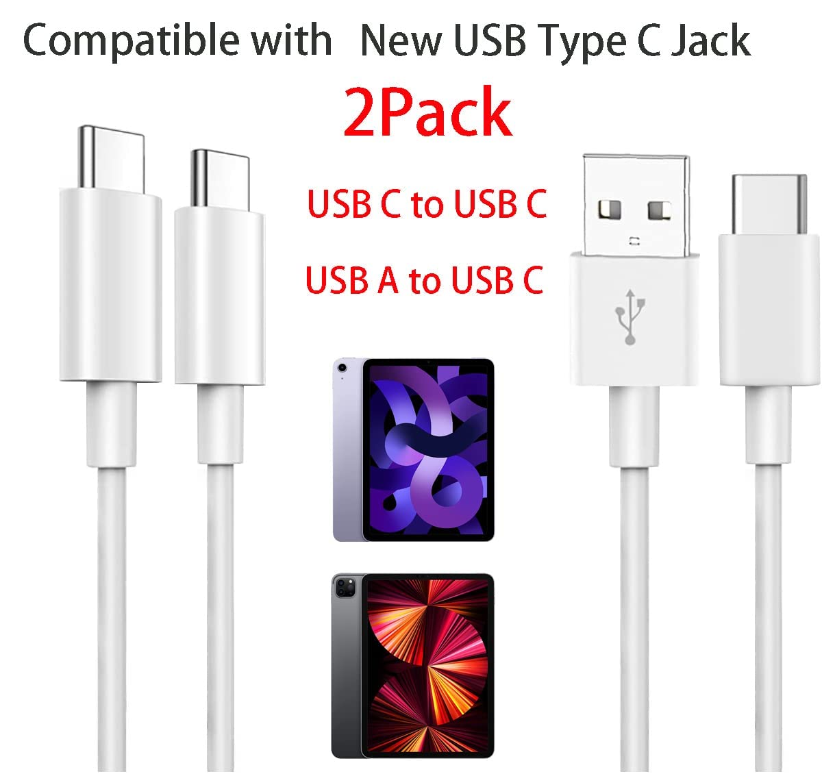 2m IPad Fast Charger Cable, USB C to USB Charging Cord for iPad A16 10.9 inch (10th/11th Gen),iPad Pro 12.9 in(3rd 4th 5th 6th),13/11 Inch(4/3/2/M4/M5) ,iPhone 15/16/17/18/Duo Car Carplay Cable Lead
