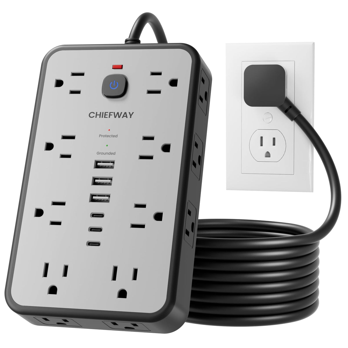 6 FT Surge Protector Power Strip with 6 USB, 16 Outlets, 2400J