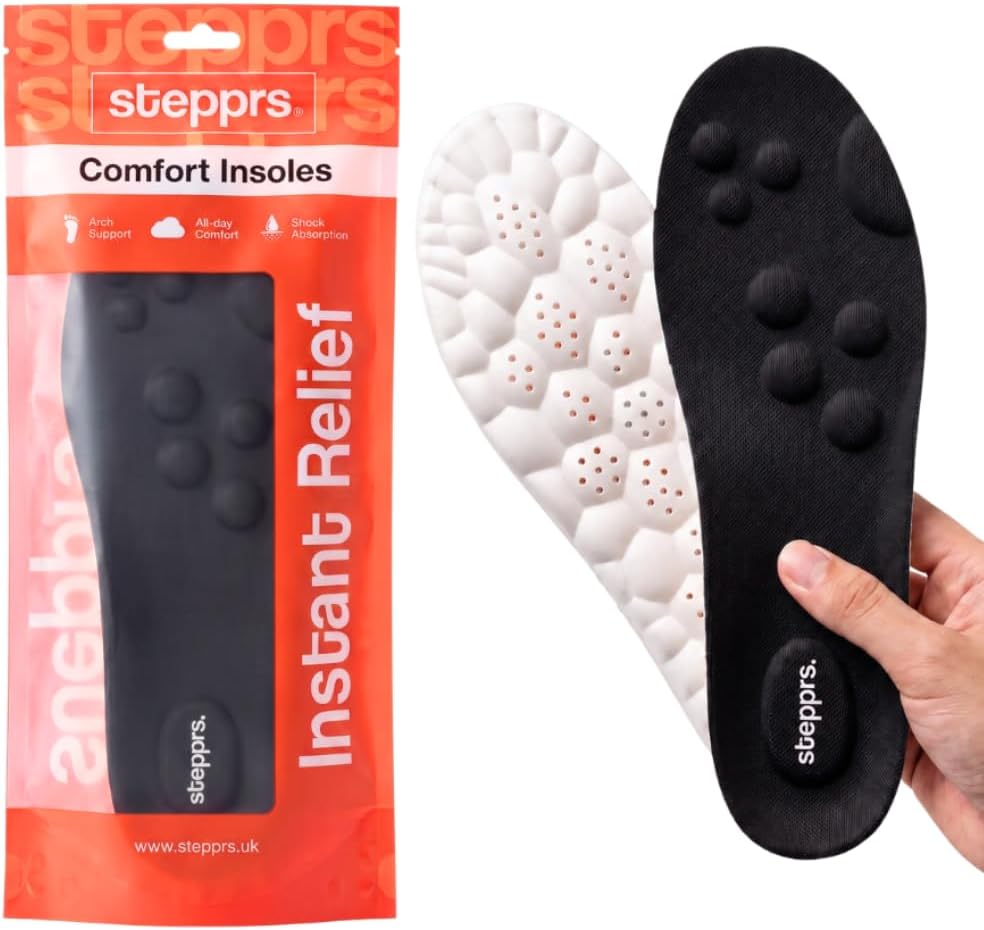 Original Stepprs Comfort Boosting Massage Insoles, 4D Memory Foam Thermal Insoles with Arch Support for Men and Women (Orange, EU 37-38)