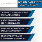 Gocableties White Cable Ties, 300mm x 3.6mm, Pack of 100, 12" Premium Nylon Zip Ties Clear/Natural, Multi-Purpose Plastic Tie Wraps, Secure Self-Locking Mechanism, for Home, Garden, Office and DIY