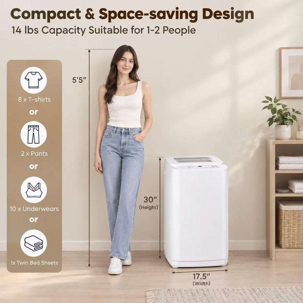Auertech 18 lbs Portable Washing Machine, Fully Automatic Portable Washer with LED Display, 7 Wash Cycles, 4 Water Levels, Top Load Washing Machine for Apartment, RV, Dorm, Home