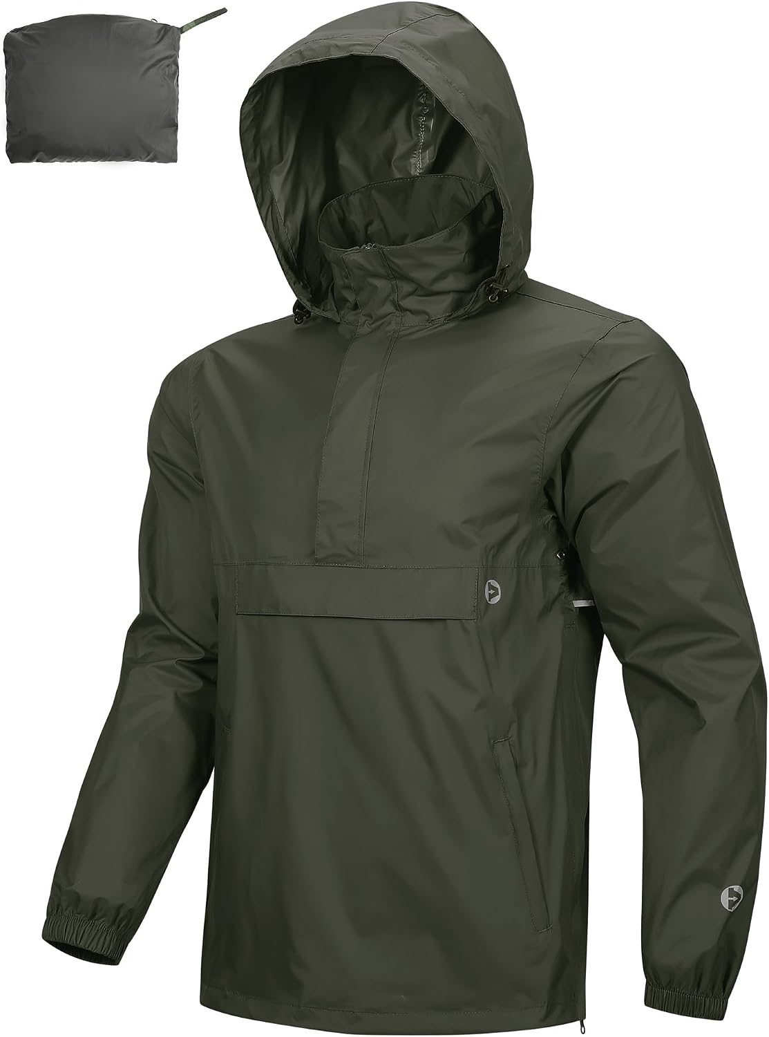Outdoor Ventures Men's Waterproof Rain Jacket Packable Hooded Pullover