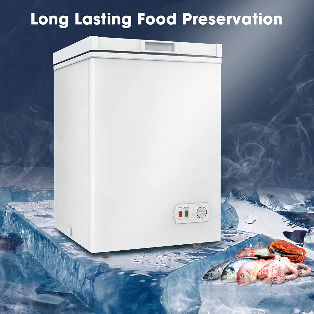 LifePlus Chest Freezer - 3.5 Cubic Feet Compact Deep Freezer Small Freezer 7 Adjustable Temperature with Removable Basket, Energy Saving Super Quiet for Garage, Office, Kitchen, or Apartment, Gray
