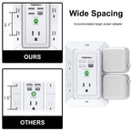 Multi Plug Wall Outlet Night Light, POWRUI 6 Outlet Extender & 3 USB Ports