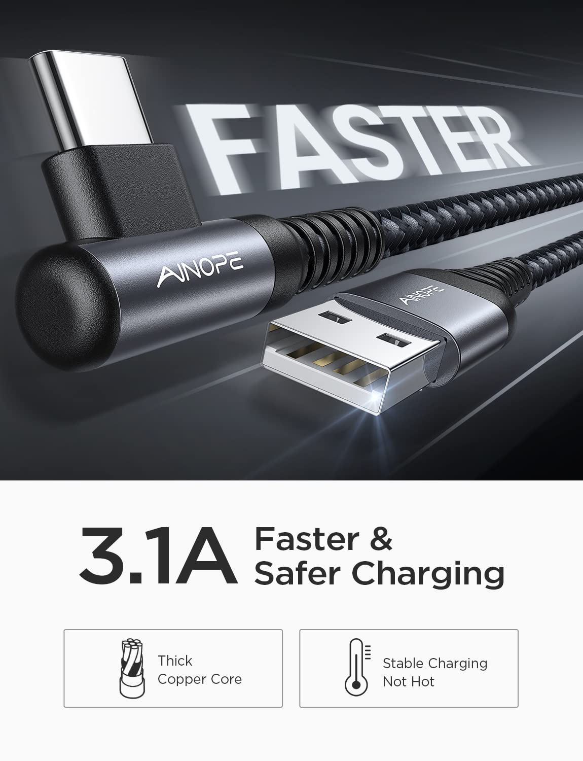 Samsung USB C Charger Cable, 2 Pack 2M Fast Charge, Right Angle Nylon Braided Type C Cable Compatible with S10 S9, Huawei, Google Pixel, Sony Xperia, LG