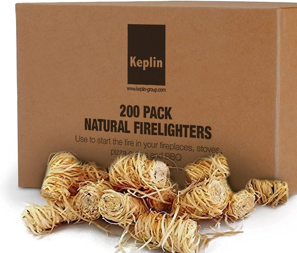 KEPLIN Natural Firelighters - 200 Pack | Eco Friendly Wood Wax Fire Starters | Quick Flame | Safe to Use | Ideal for Stoves, Open Fires, BBQ's & Pizza Ovens