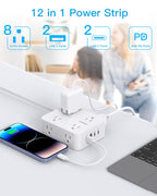HANYCONY Surge Protector Power Strip, 10 Ft Braided Extension Cord, 1080J