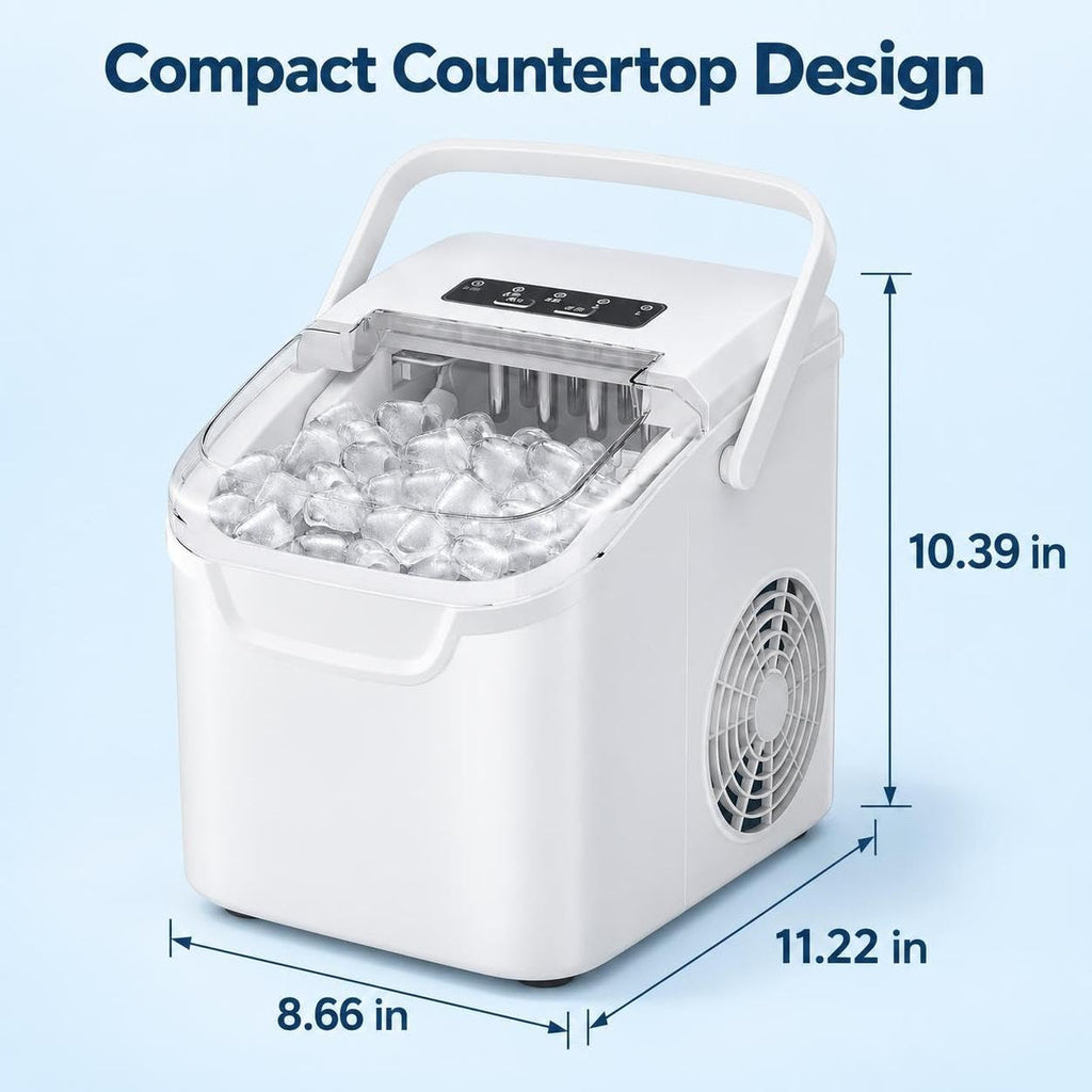 Electactic Portable Ice Maker Countertop,8 Bullet Ice in 6 Mins,2 Ice Size