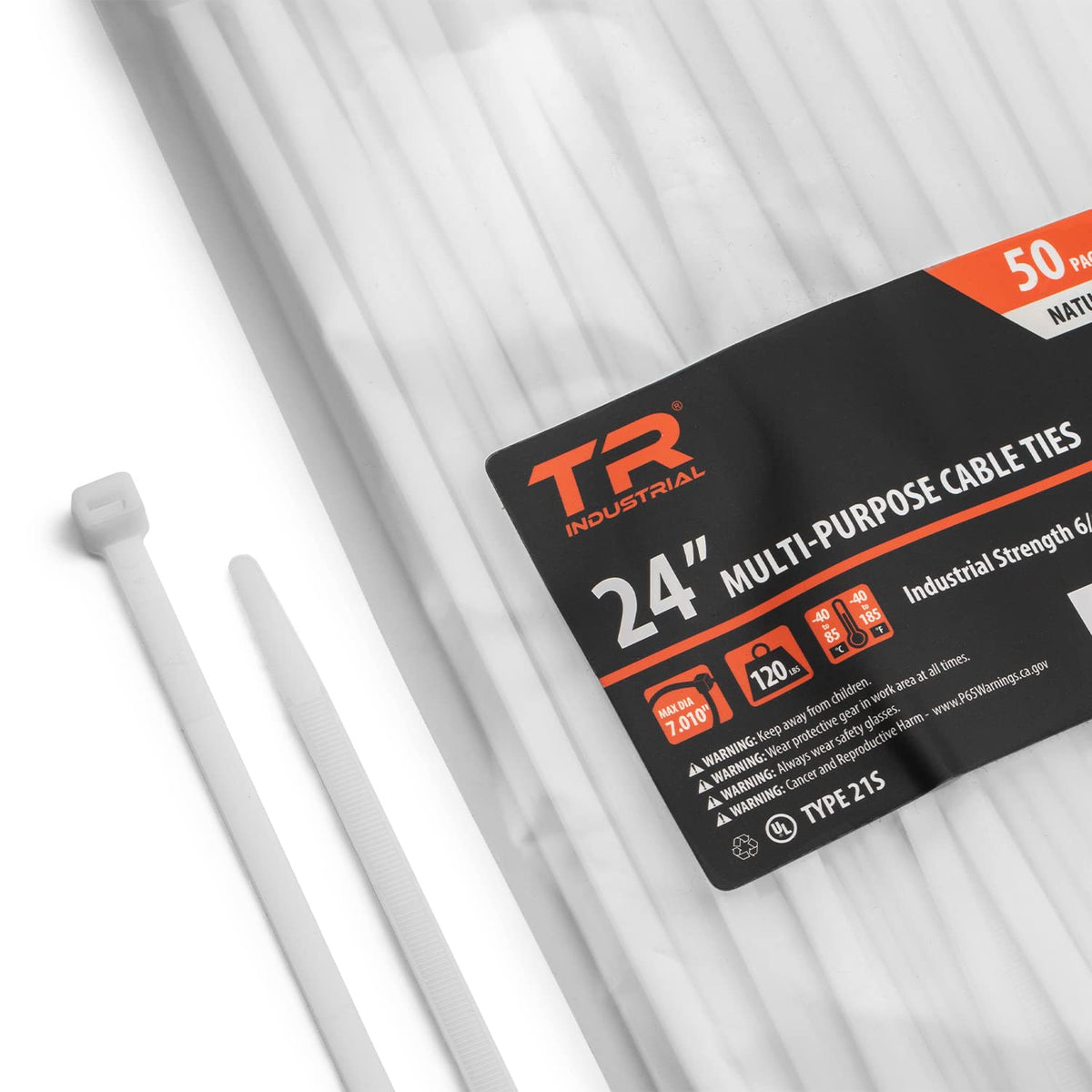 TR Industrial Multi-Purpose Natural Cable Ties, 48 inches, 50 Pack