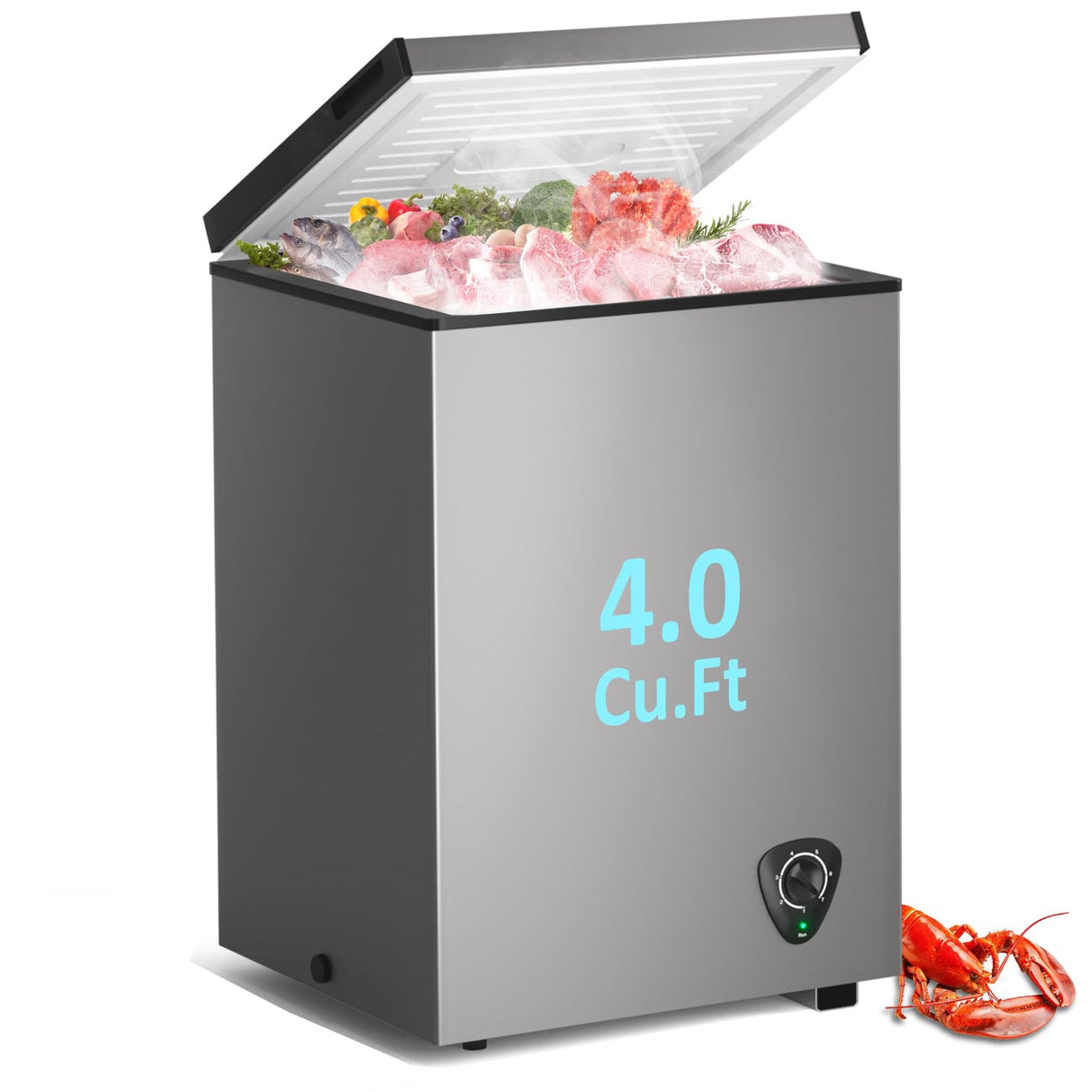 LifePlus Chest Freezer - 3.5 Cubic Feet Compact Deep Freezer Small Freezer 7 Adjustable Temperature with Removable Basket, Energy Saving Super Quiet for Garage, Office, Kitchen, or Apartment, Gray