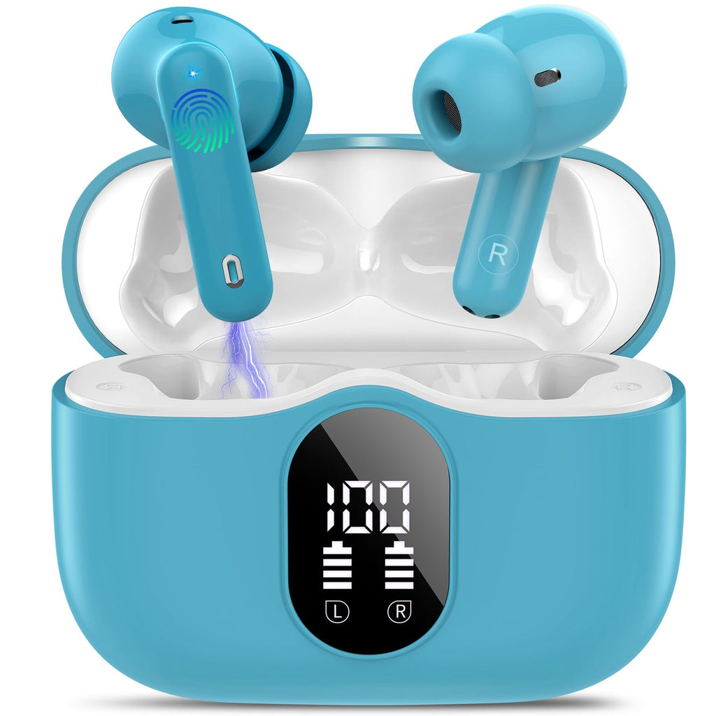 Wireless Earbuds, Bluetooth 5.4 Headphones Bass Stereo/Clear Calls, White