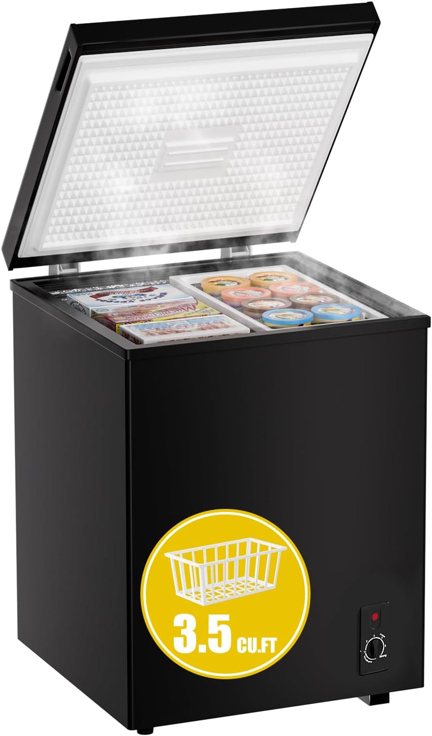 7.0 Cu Ft Chest Freezer - Energy Saving Quiet Top Open Door Mini Freezer Adjustable 6 Thermostat - Compact Small Deep Freezer w/Removable Basket and Defrost Water Drain for Home/Apartment/Garage