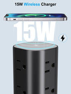 6FT Power Strip Tower with Wireless Charger,Surge Protector with 12 Outlets