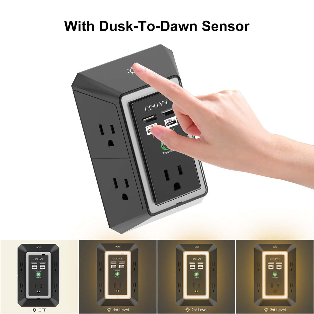 Surge Protector, QINLIANF 5 Outlet Extender with 4 USB Ports(2USB-C)