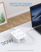 HANYCONY Surge Protector Power Strip, 10 Ft Braided Extension Cord, 1080J