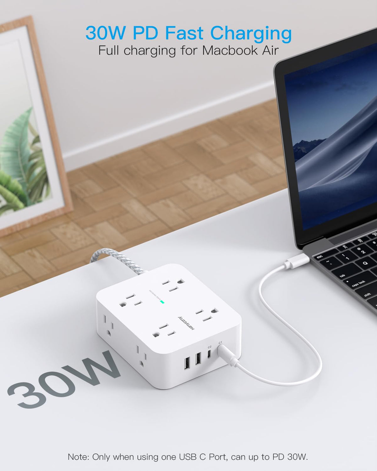 HANYCONY Surge Protector Power Strip, 10 Ft Braided Extension Cord, 1080J