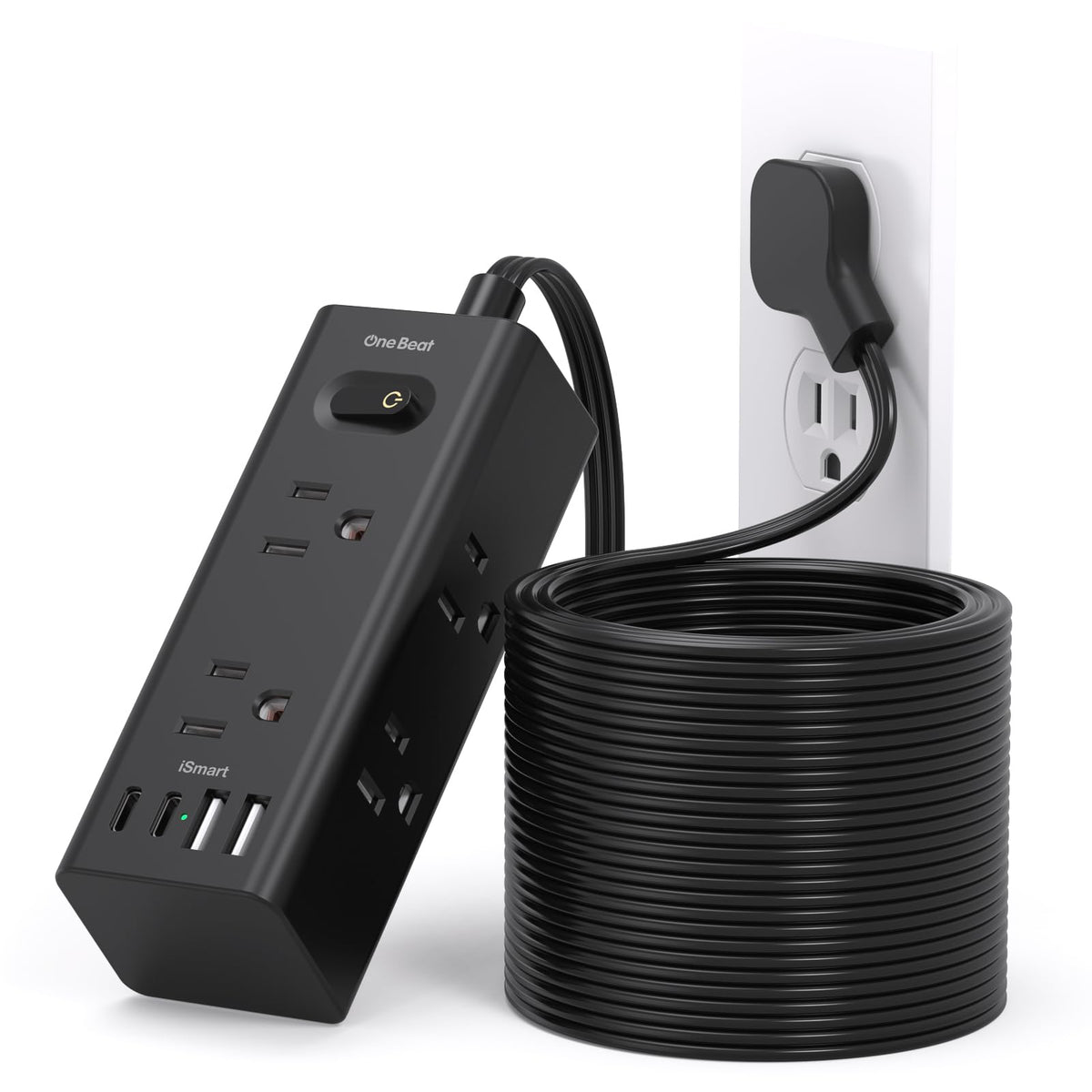 One Beat 10Ft Extension Cord with Multiple Outlets,Flat Plug Power Strip