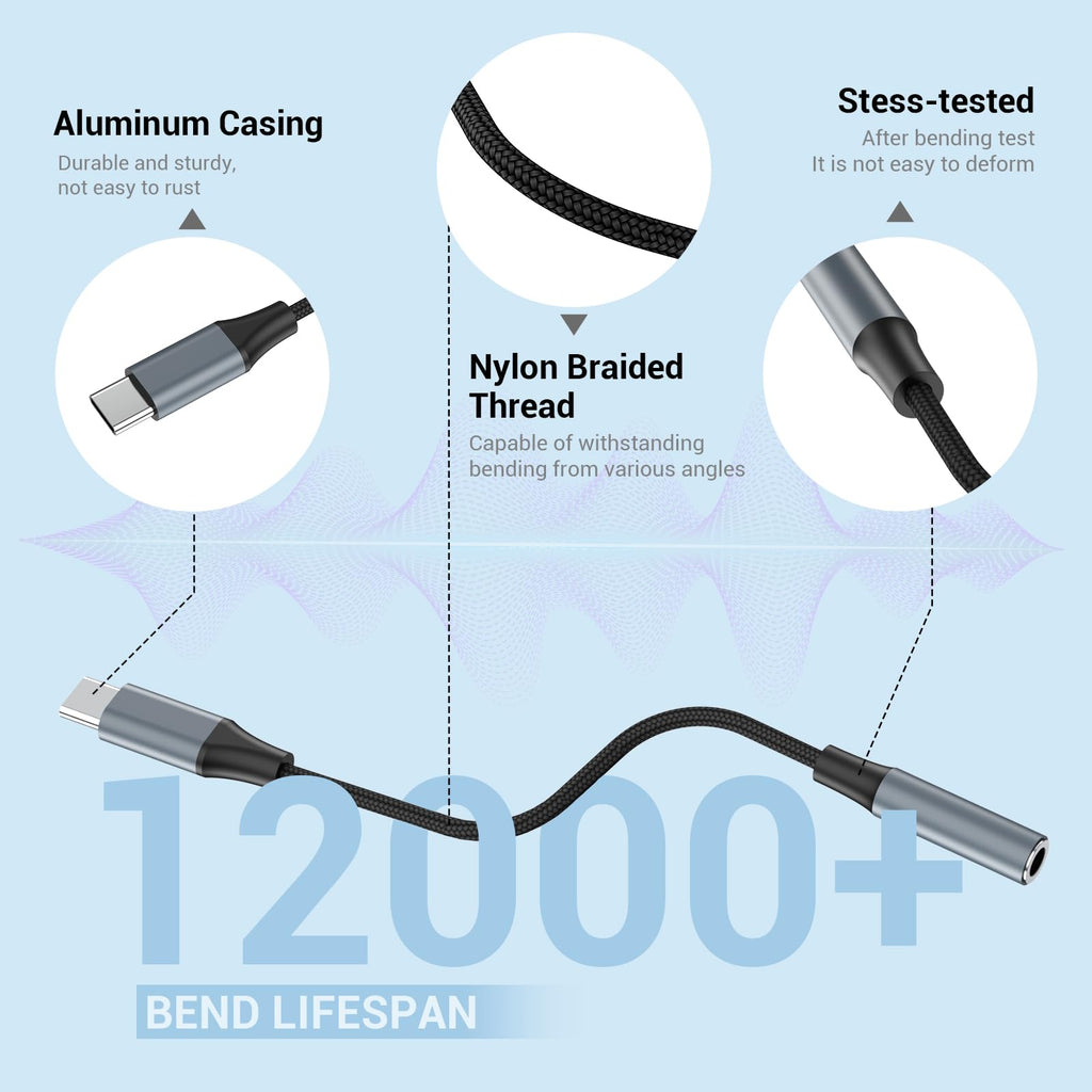 2pcs USB C to 3.5mm Female Headphone Jack Adapter