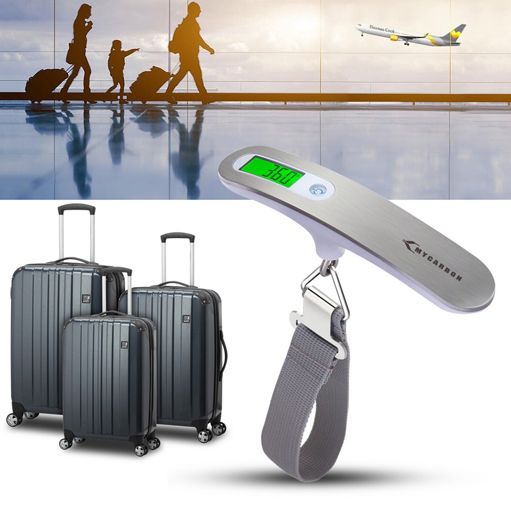 MYCARBON Luggage Scale Portable Digital Weight Scale for Travel Suitcase with Tare Function 110 Lb/ 50Kg Capacity (Silver)