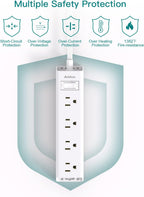 Flat Plug Power Strip, Ultra Thin Flat Extension Cord - 12 Outlets 3 Sides