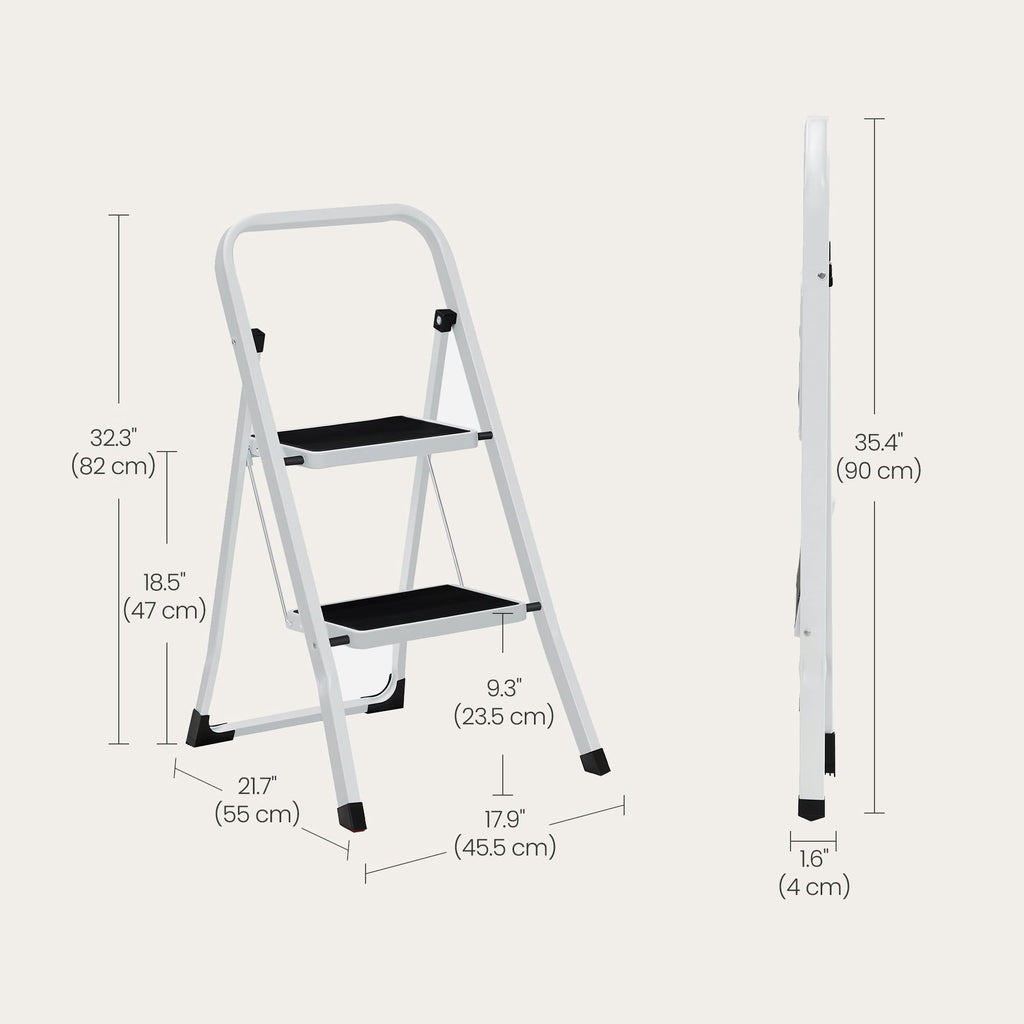 SONGMICS 3-Step Ladder, Folding Step Ladder, Safety, Holds up to 150KG