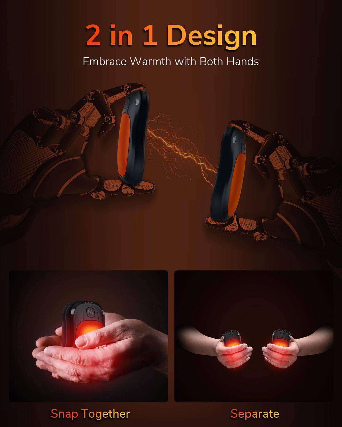 Hand Warmers 2 Pack, Rechargeable Hand Warmer with 20Hrs Warmth Time, Electric Hand Warmers 3 Levels Heating, Portable Handwarmers for Pockets and Gloves in Cold Winter, Gifts for Christmas