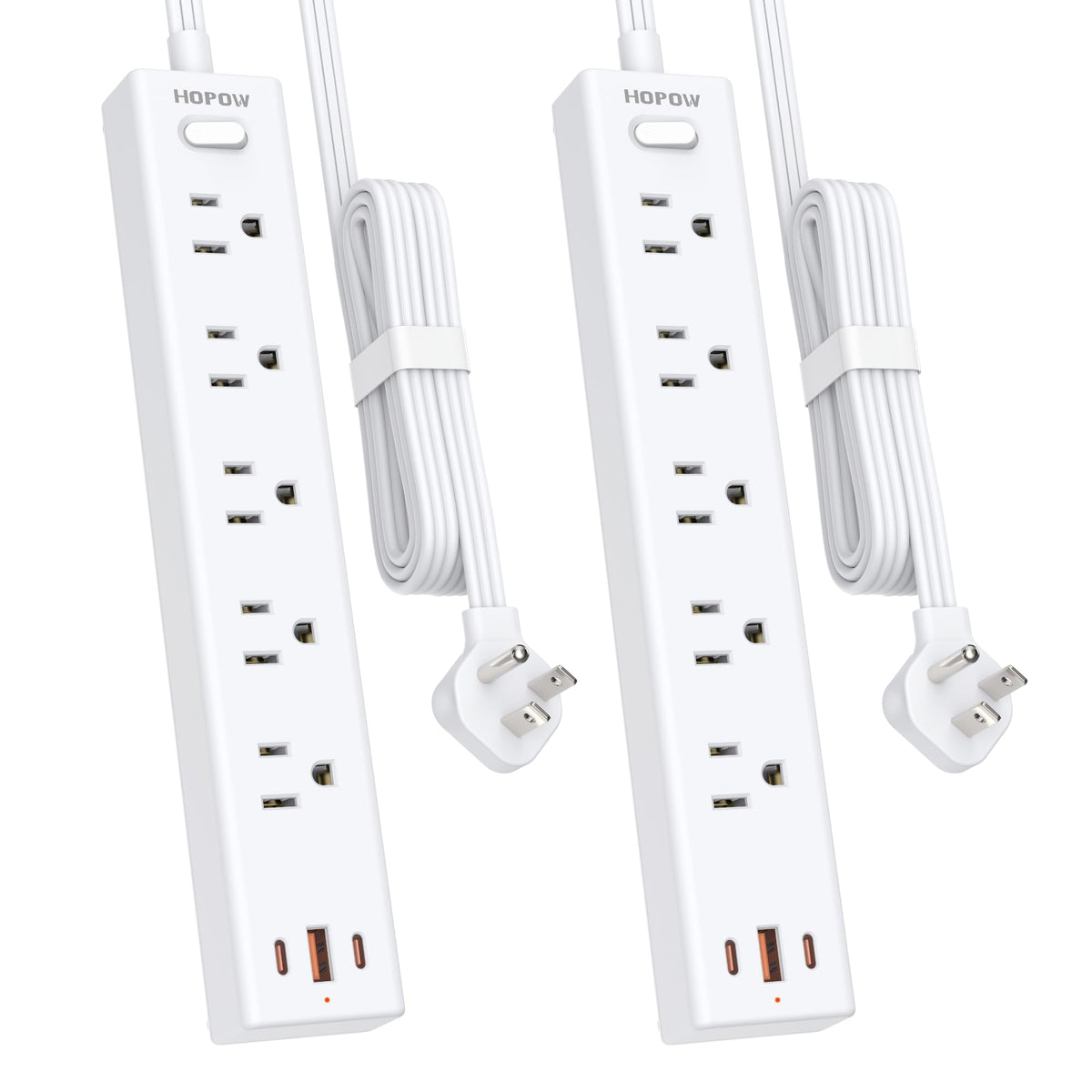 6FT Surge Protector Power Strip, 1700J, 5AC&1A2C, Flat Plug Extension Cord