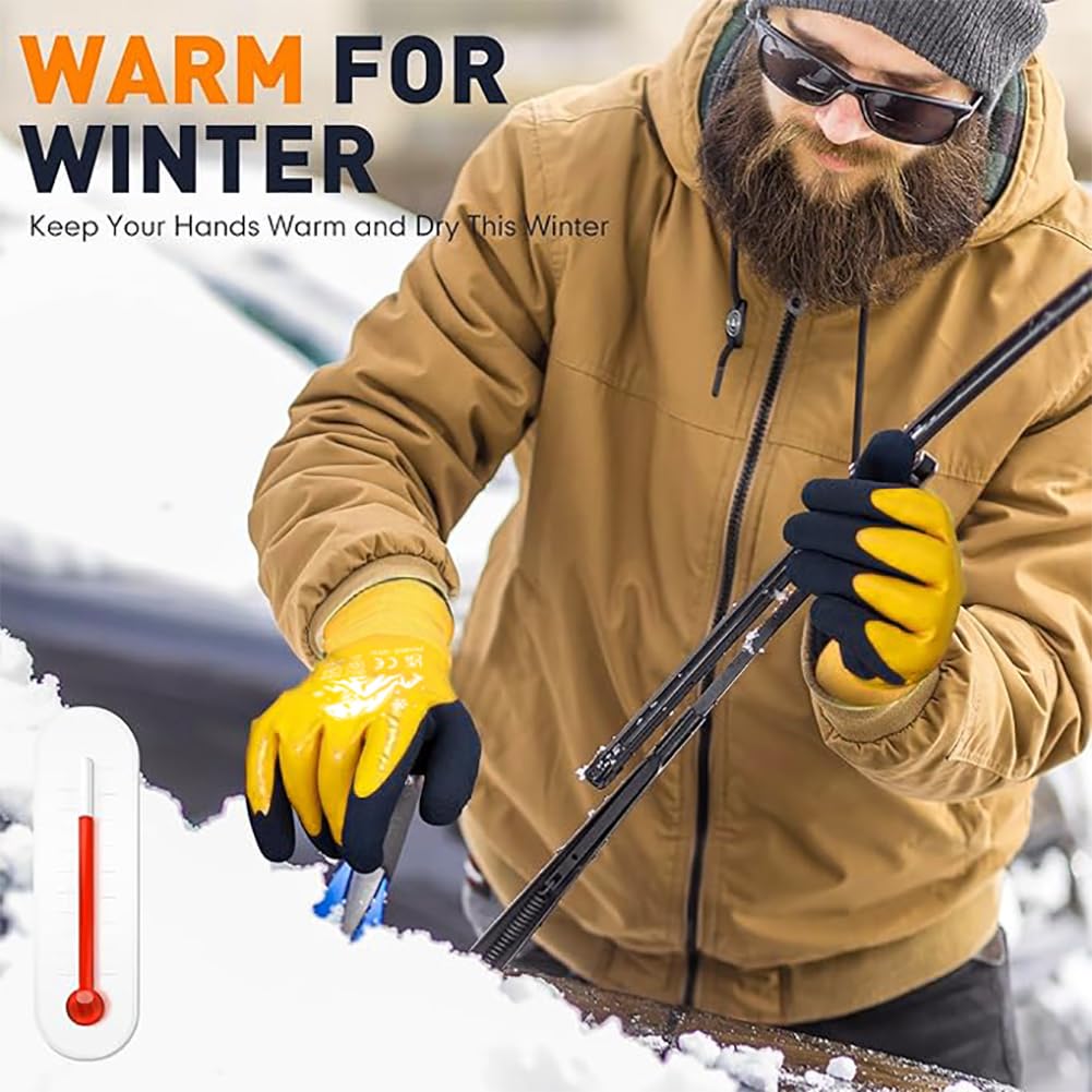 Winter Work Gloves Thermal Fleece Liner Waterproof Coating Superior Grip for Cold Weather Car Washing Gardening Fishing Multipurpose